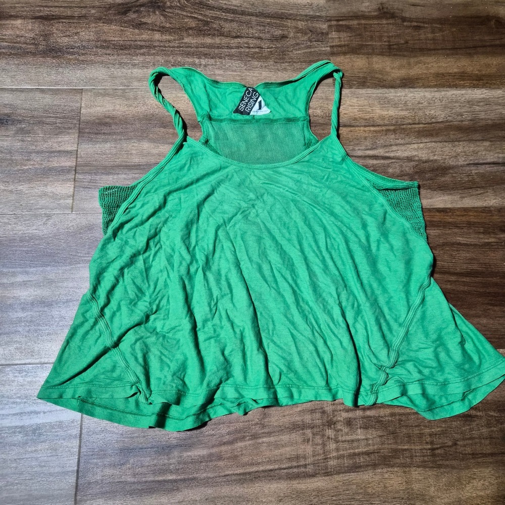 Seneca Rising Green Mesh Panel Racerback Flowy Tank Top Made in USA Small Grunge